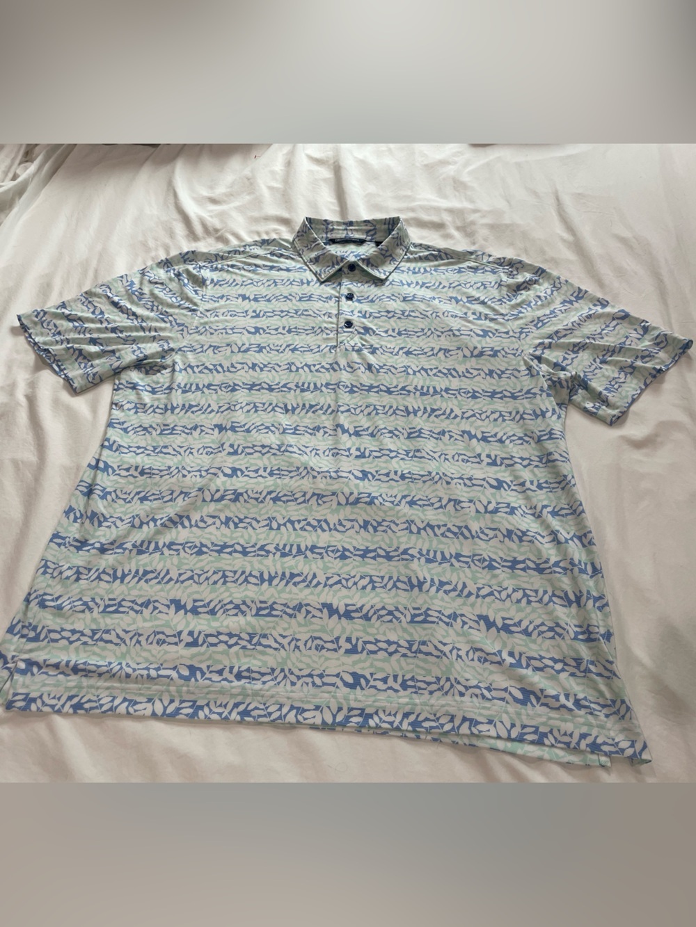 Cutter & Buck Light Blue and White Patterned Button-Down Polo